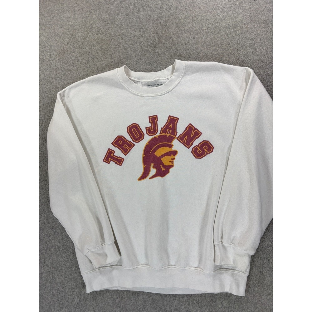 USC Trojans Screened Logo Campus Crew Sweatshirt (Men's Large) White
